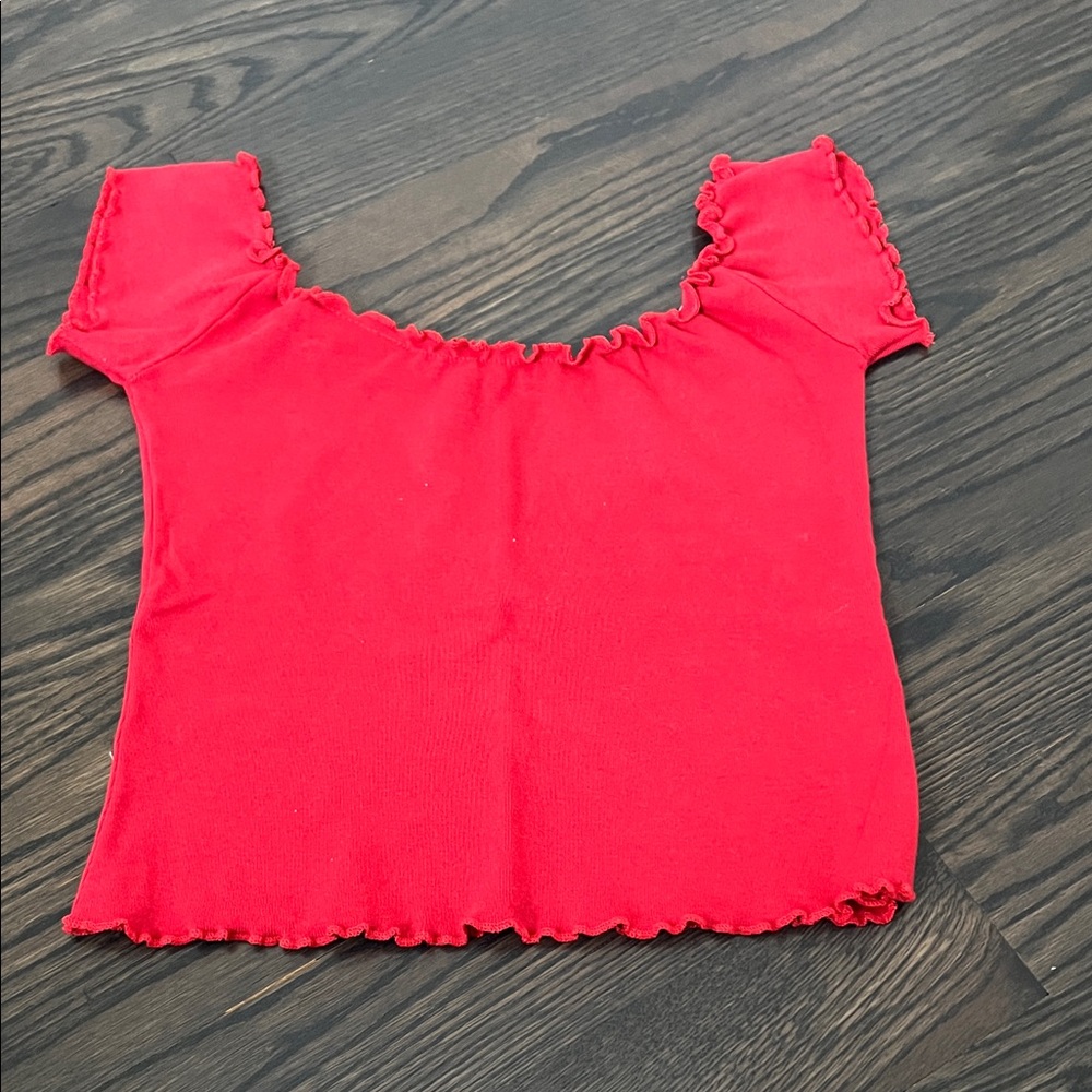 Brandy Melville Red Ruffle Edge Off-Shoulder Crop Top